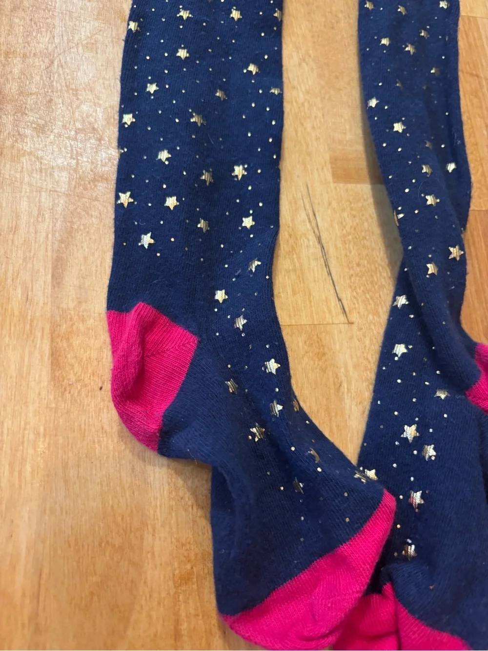 Mini Boden Navy Tights with Gold Stars and Pink Trim- size 5/6